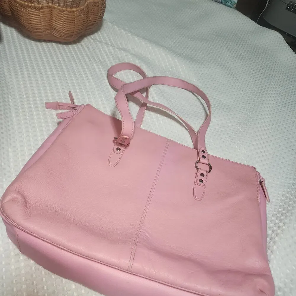 BUXTON EUC PINK XL MADISON LEATHER BUSINESS TOTE BAG